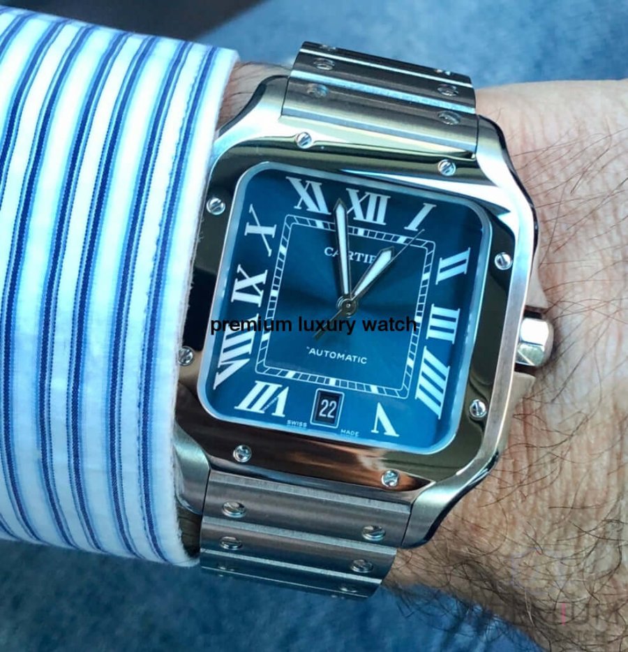 Cartier Santos Blue Dial  De Cartier Large 39.8 Mm Men’s Watch WSSA0030