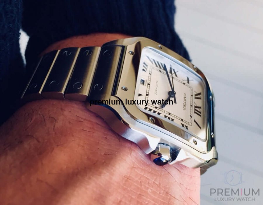 Cartier Large Santos De Cartier Men’s Watch White Dial Steel Bracelet WSSA0018
