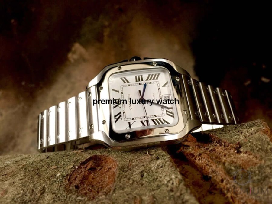 Cartier Large Santos De Cartier Men’s Watch White Dial Steel Bracelet WSSA0018