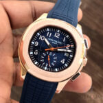 Patek Philippe Aquanaut Blue Dial Chronograph Steel 5968A-001 Rose Gold Watch
