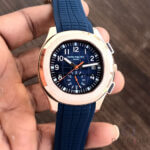 Patek Philippe Aquanaut Blue Dial Chronograph Steel 5968A-001 Rose Gold Watch