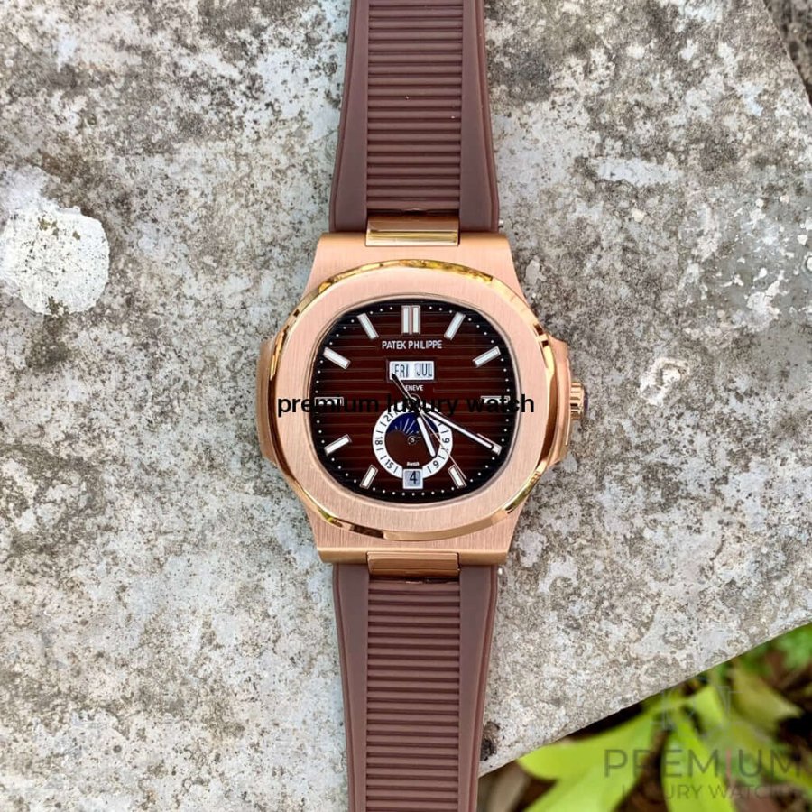Patek Philippe Gold Black | Natutilus 5980R-001 | Brown Dial Rose Gold