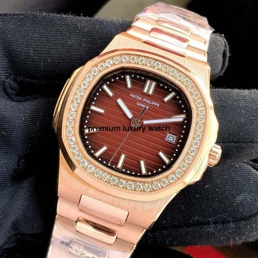 Patek Philippe Nautilus 5711 Rose Gold Brawn Dial Diamond Automatic Men’s Watch 1R-001