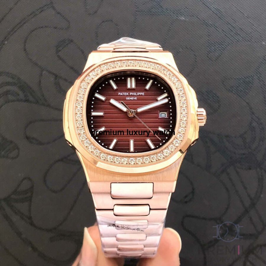 Patek Philippe Nautilus 5711 Rose Gold Brawn Dial Diamond Automatic Men’s Watch 1R-001