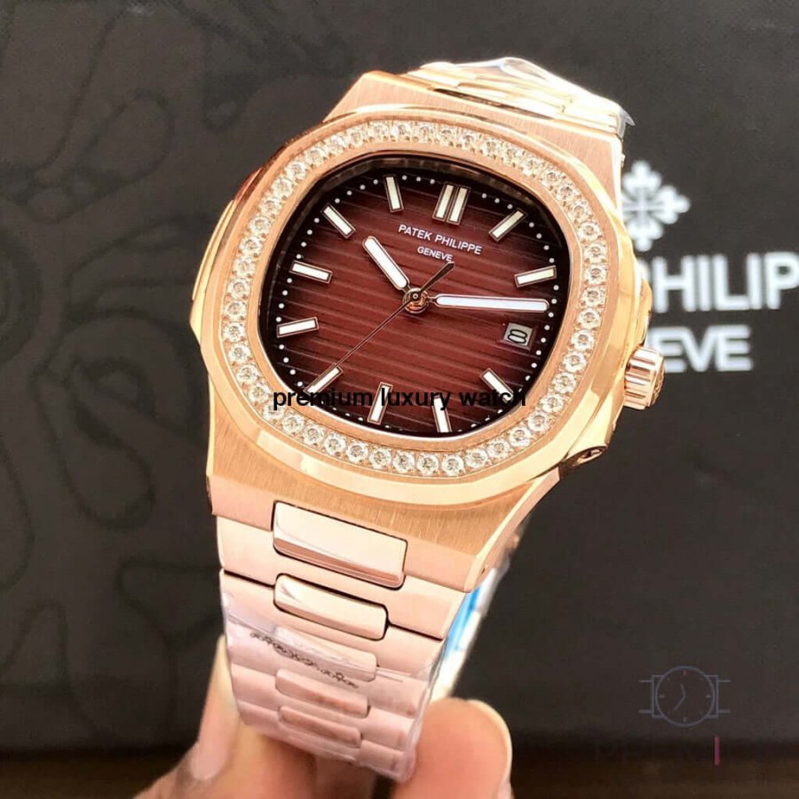 Patek Philippe Nautilus 5711 Rose Gold Brawn Dial Diamond Automatic Men’s Watch 1R-001