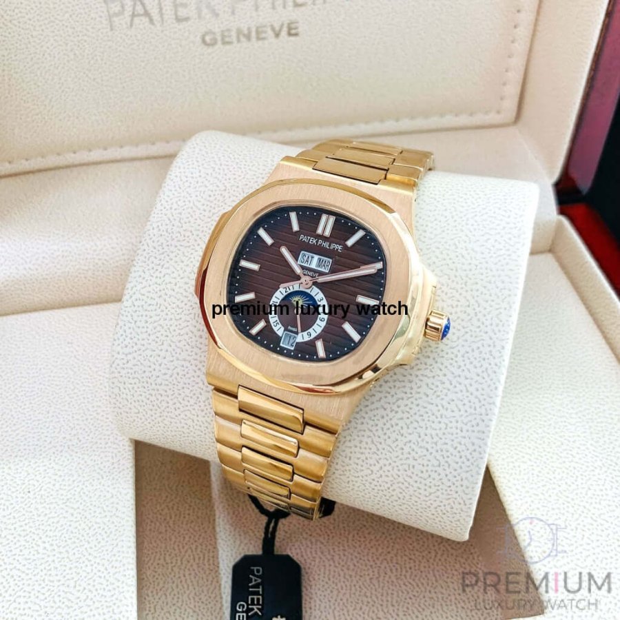 Patek Philippe Nautilus Rose Gold Brown Dial Annual Calendar Moon Phase 5726/1A-001 Men's Wrist Watch