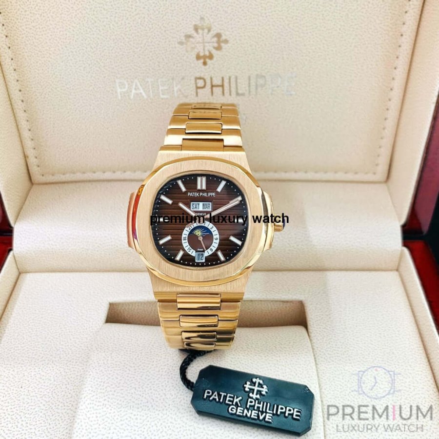 Patek Philippe Nautilus Rose Gold Brown Dial Annual Calendar Moon Phase 5726/1A-001 Men's Wrist Watch