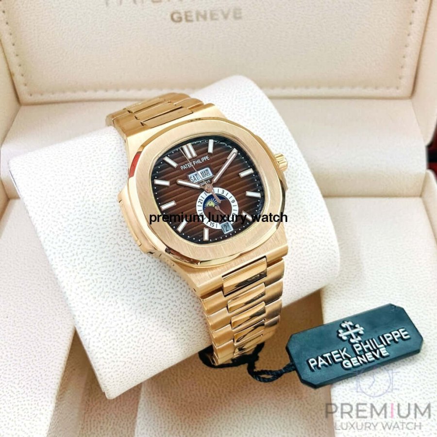 Patek Philippe Nautilus Rose Gold Brown Dial Annual Calendar Moon Phase 5726/1A-001 Men's Wrist Watch