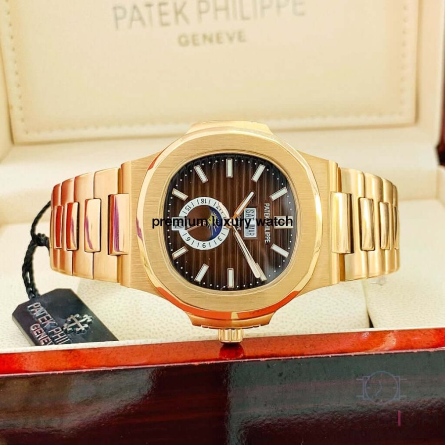 Patek Philippe Nautilus Rose Gold Brown Dial Annual Calendar Moon Phase 5726/1A-001 Men's Wrist Watch