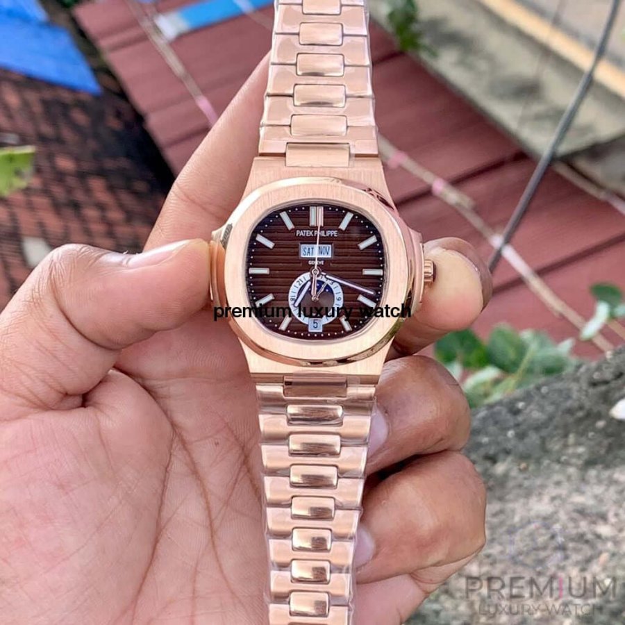Patek Philippe Nautilus Rose Gold Brown Dial Annual Calendar Moon Phase 5726/1A-001 Men's Wrist Watch