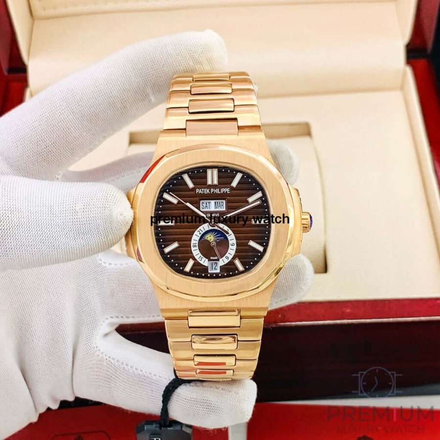 Patek Philippe Nautilus Rose Gold Brown Dial Annual Calendar Moon Phase 5726/1A-001 Men's Wrist Watch