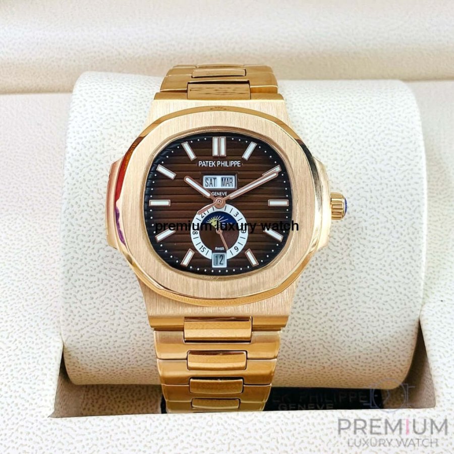 Patek Philippe Nautilus Rose Gold Brown Dial Annual Calendar Moon Phase 5726/1A-001 Men's Wrist Watch