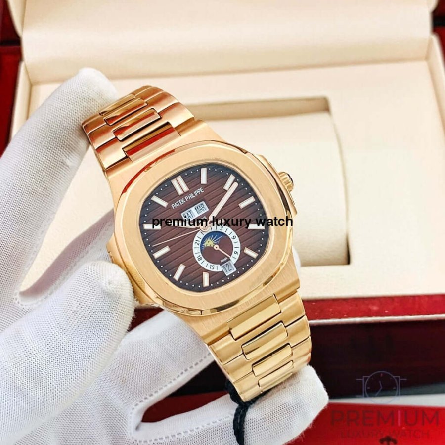 Patek Philippe Nautilus Rose Gold Brown Dial Annual Calendar Moon Phase 5726/1A-001 Men's Wrist Watch
