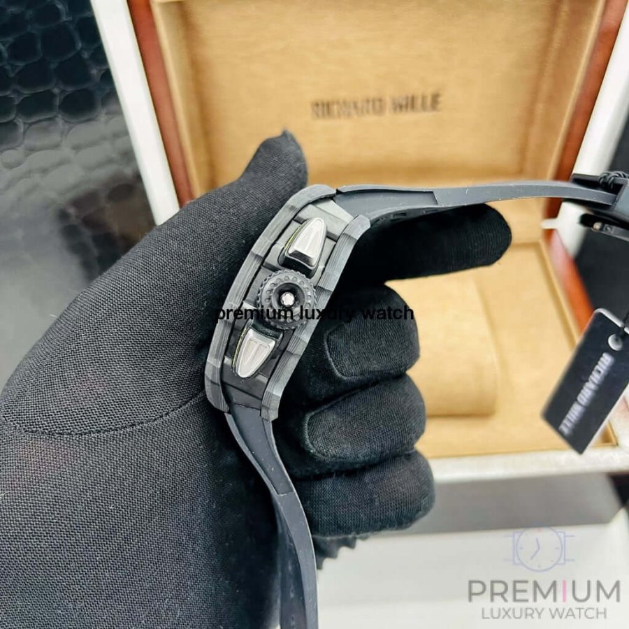 All Black Richard Mille RM011-03 Men Automatic Transparent Dial Stainless Steel Rubber Black Band Men’s Watch