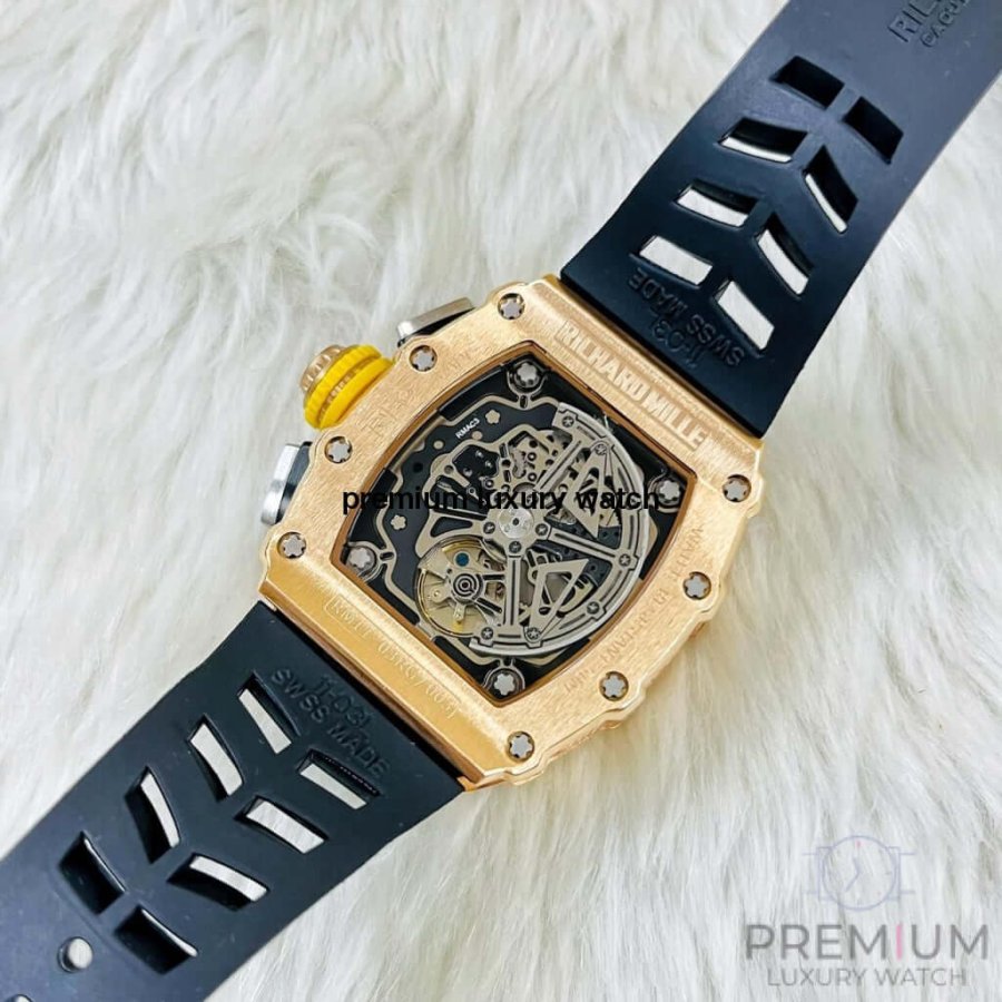Richard Mille  Rose Gold RM11-03 Men Automatic Transparent Dial Stainless Steel Rubber Black Band Men’s Watch