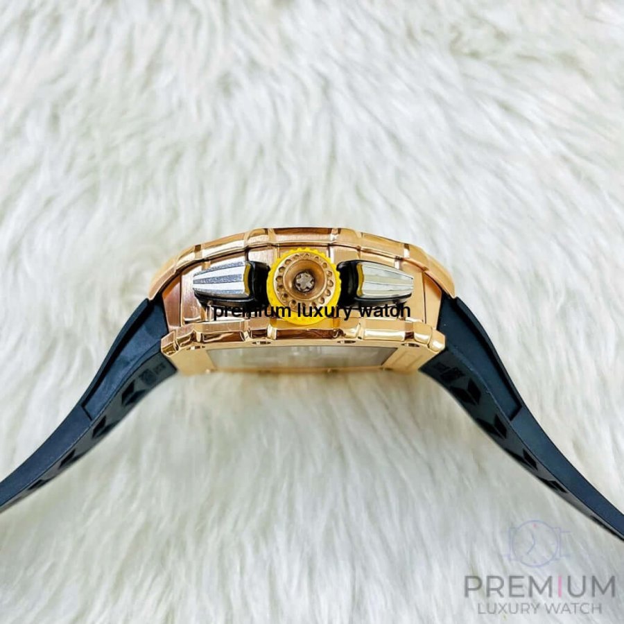 Richard Mille  Rose Gold RM11-03 Men Automatic Transparent Dial Stainless Steel Rubber Black Band Men’s Watch