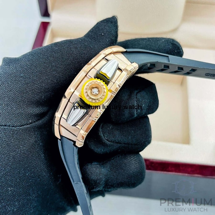 Richard Mille  Rose Gold RM11-03 Men Automatic Transparent Dial Stainless Steel Rubber Black Band Men’s Watch