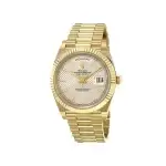 Rolex Day-Date 40 Yellow Gold Silver Dial Diagonal Motif Index & Fluted Bezel President Bracelet 228238