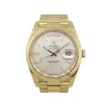 Rolex Day-Date 40 Yellow Gold Silver Dial Diagonal Motif Index & Fluted Bezel President Bracelet 228238