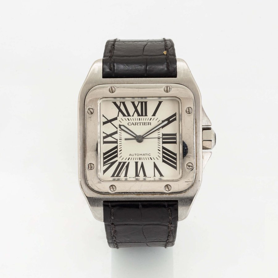 cartier santos black leather strap