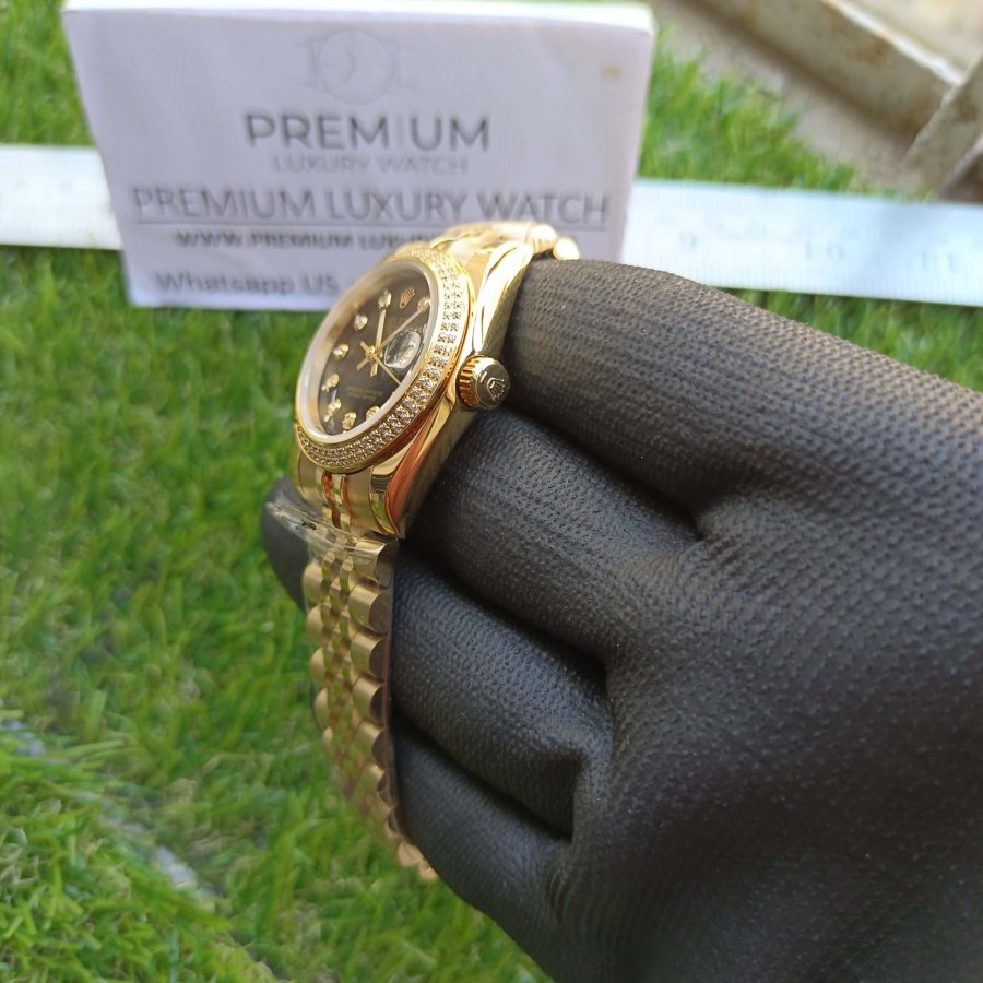 rolex datejust black dial gold