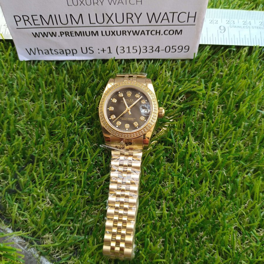 rolex datejust black dial gold