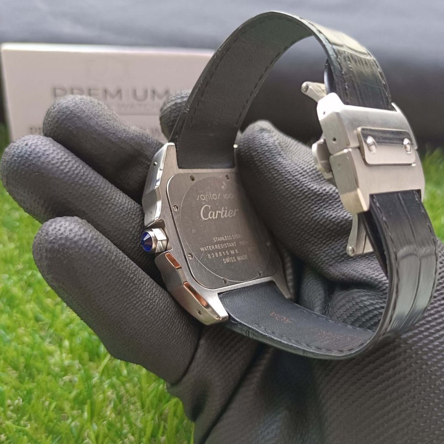 cartier santos black leather strap