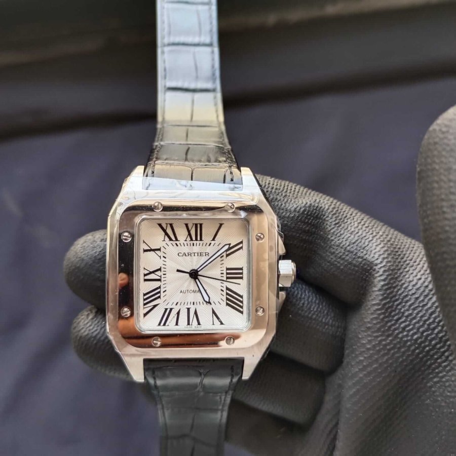 cartier santos black leather strap