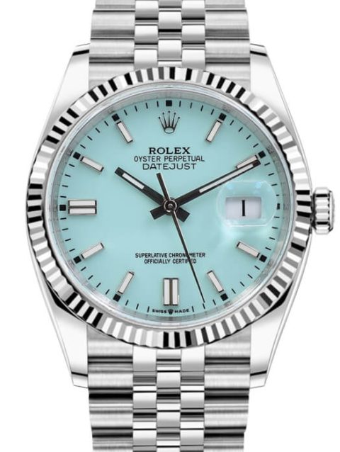 rolex date just 41 blue dial fluted bezel jubilee bracelet